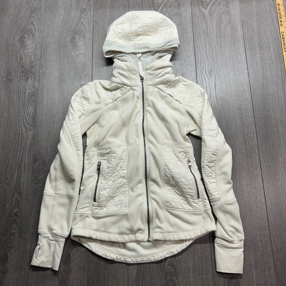 Lululemon Kanto Catch Me Jacket 4 Cream Off White Quilted Fleece Full Zip Hooded